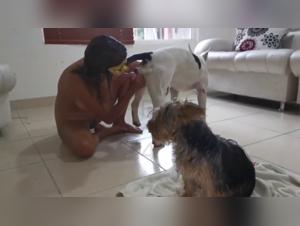 Bestialité pornographique : Alison se laisse baiser par son chien dans un parc de zoos