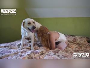 Beastiality - Sexy woman hugging dog