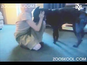 Blonde woman and her dog in a beastly video