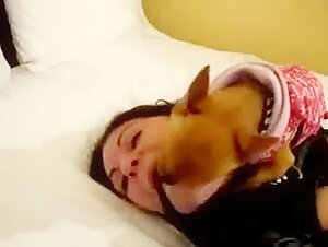 Woman tied with dog