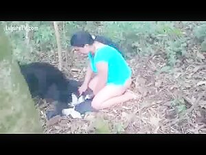 Brazilian amateur woman and her dog